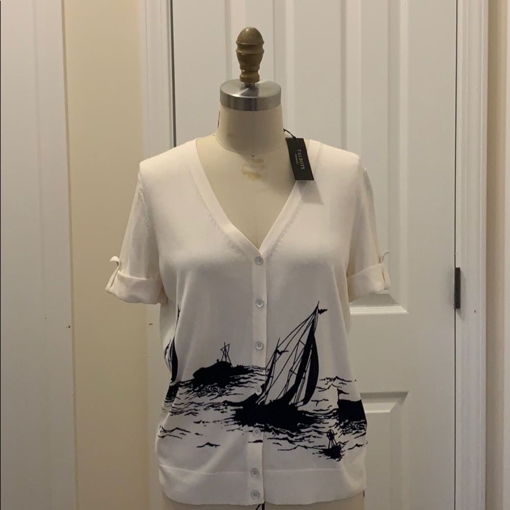 Talbots SailBoat Short Sleeve Cardigan PS